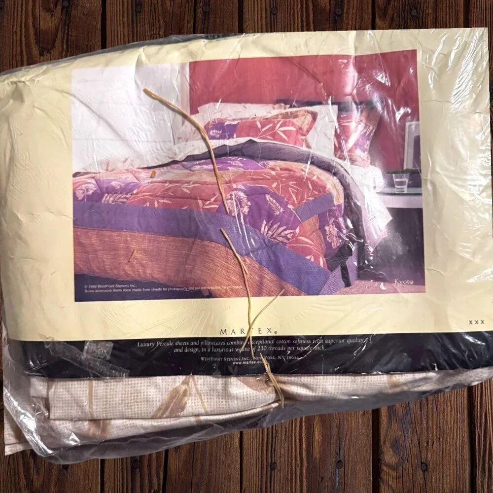 Vintage Martex Kyoto Twin Sheet Set NWT Cotton Percale Neutral Botanical Wheat
